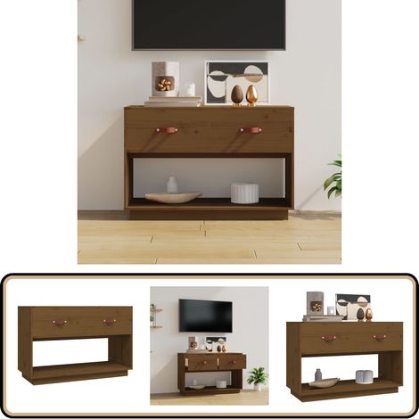 Meuble TV Marron miel 90x40x60 cm Bois de pin massif - Meubles Tv - Meuble Tv - Support Tv - Unité Tv - Meuble Tv Moderne (1/5)