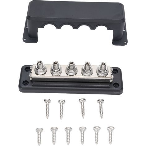 Bloc de distribution d'énergie 600A avec M10 5 goujons 300V DC Terminal de barre de bus marin pour automobile voiture RV bateau noir (1/5)