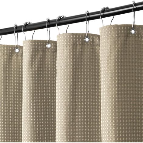 Gaufre Rideau de Douche Kaki 180 x 200 cm, Rideau de Baignoire Anti-moisissure avec 12 Crochets en Acier Inoxydable, Imperméable, Lavable (1/5)