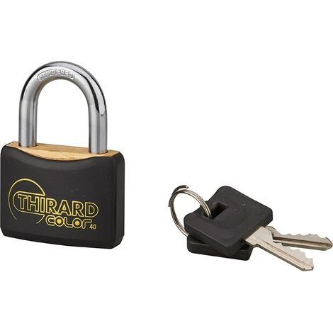 Lucchetto con chiave Mach, ottone, esterno, nero, guscio pvc, 40mm 2 chiavi - THIRARD