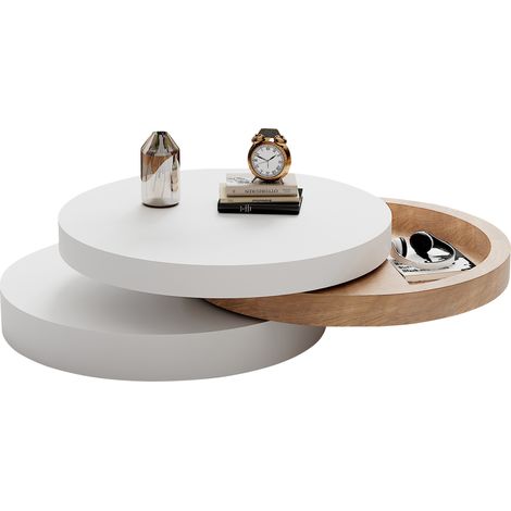 Table basse Bois naturel, plateau pivotant, 60 x 60 x 35, 1 cm, MDF, moderne, pratique, avec rangement, pour salon (1/5)