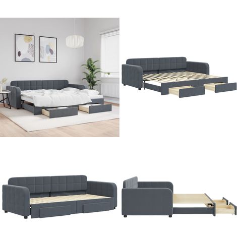 vidaXL Tagesbett Ausziehbar mit Schubladen Dunkelgrau 90x200 cm Samt (1/5)