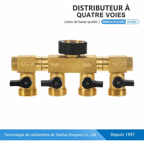 Distributeur d'arrosage 4 voies en laiton naturel avec vannes d'arrêt individuelles résistant à la pression pour jardin et goutte-à-goutte 1,6 kg – Livraison gratuite (1/5)