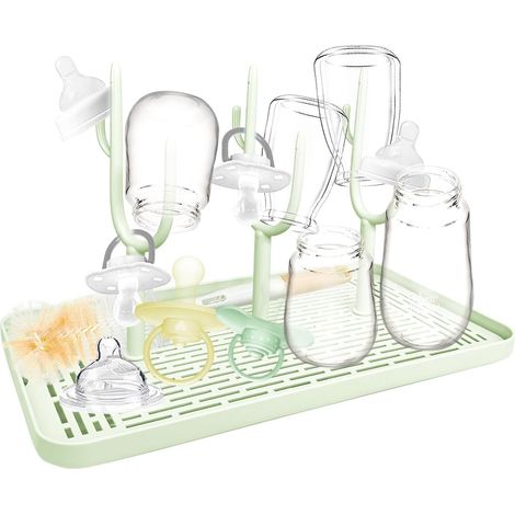 Babyflaschen-Trockenständer, 39 x 22,5 x 18 cm, großes Fassungsvermögen & Wasserauffangschale (Grün)