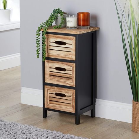 Solid Wooden Storage Chest 3 Drawers Black Oak Effect Organiser Fully Assembled