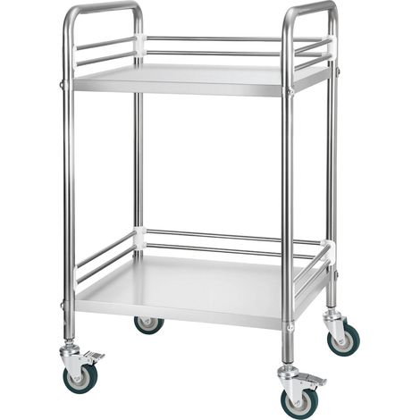 Mophorn Carrello Portaoggetti da Laboratorio a 2 Livelli con Ruote Bloccabili, Carrello in Metallo per Servizi Medici, Vassoio Mobile per Cliniche e Stoccaggio per Uso Intensivo (1/5)