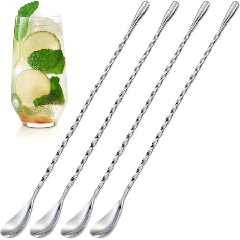 Cuillère À Café - Cuillère À Cocktail En Acier Inoxydable 304 - 30 Cm - Pour Mélange De Boissons Froides Et Chaudes - Lot De 4 (1/5)
