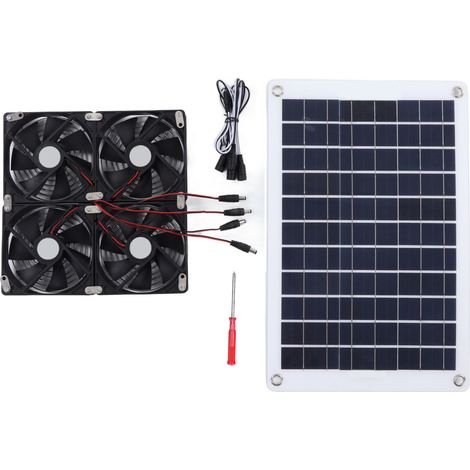 Ventilateur solaire 50W avec panneau monocristallin étanche, 4 extracteurs 12cm 10W, kit complet pour ventilation extérieure (1/5)