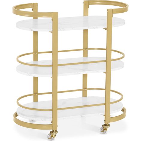 M MCombo Servierwagen mit Rollen, Küchenwagen Barwagen Metallgestell Weiß-Gold, Moderne Rollwagen Mehrzweckwagen mit 3 Ebenen, für Küche Bad Wohnzimmer Büro, 40x75,5x80, 0034 (1/5)