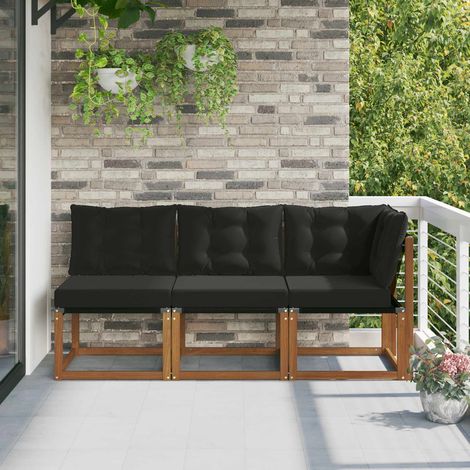 Outdoor Mittel- und Ecksofa mit Kissen 3 Stück Natur