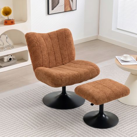 Fauteuil de Salon avec Repose-Pied Réglable, Fauteuil d'Appoint Capitonné en Velours Effet Motifs Gouttes d'Eau, Marron (1/5)