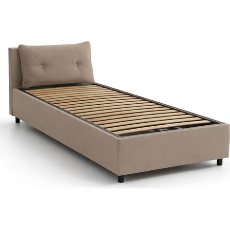 Dmora - Letto singolo Dabal, Letto contenitore con rivestimento in ecopelle, 100% Made in Italy, Apertura laterale, adatto per materasso Cm 80x190, Tortora