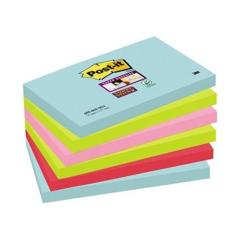 POST-IT Haftnotiz Post-it® Super Sticky Notes Cosmic Collection 127 x 76 mm (B x H) türkisneongrün tropicalpink guavapink 90 Bl./Block 6 Block/Pack. (1/4)