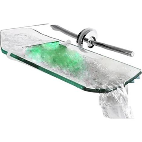 Robinet de cuisine Robinet mitigeur d'évier de salle de bains, cascade murale dissimulée en laiton, robinet de lavabo à changement de couleur en Nickel brossé(Chrome with LED) (1/5)