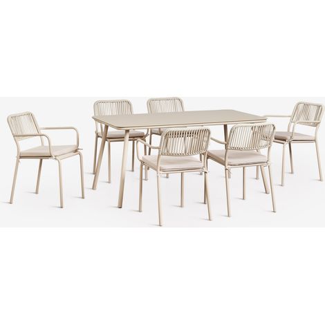 SKLUM Rechteckiger Esstisch-Set 160x90 cm und 6 stapelbare Esszimmerstühle aus geflochtener Schnur Arhiza Beige Tapioca (1/5)
