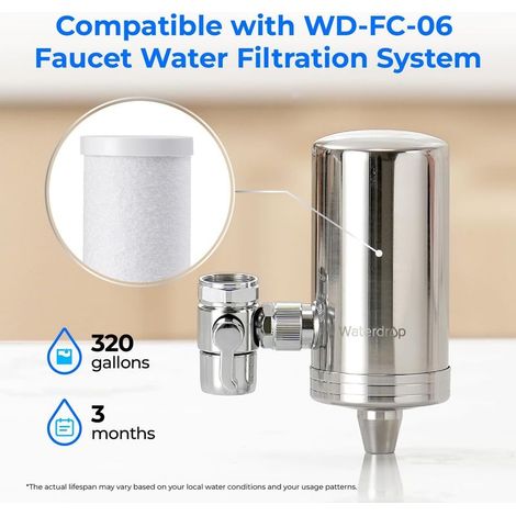 Waterdrop WD-FF-03A Filtre à Charbon de Remplacemen pour Robinet WD-FC-06, Réduit le Chlore de 94,42%, le Mauvais goût et Plus Encore, Dure Jusqu'à 9 Mois (Paquet de 3) (1/5)