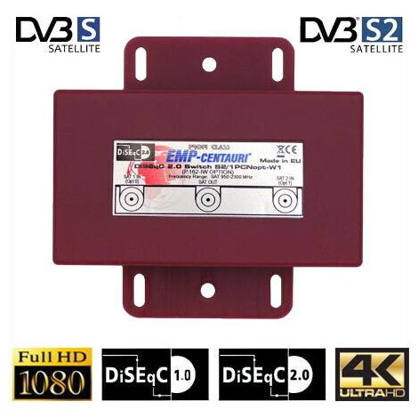 COMMUTATEUR DISEqC 2/1 OPTION EMP CENTAURI, 2 ENTREES LNB 1 SORTIE RECEPTEUR HD 3D 4K