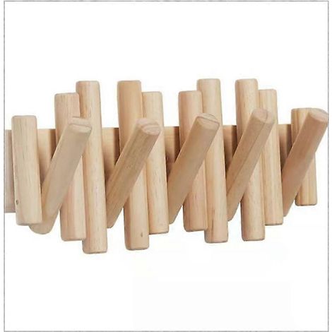Filiyano-Patère murale couleur bois avec 5 crochets, bois naturel, 37,5 x 16 cm (1/5)