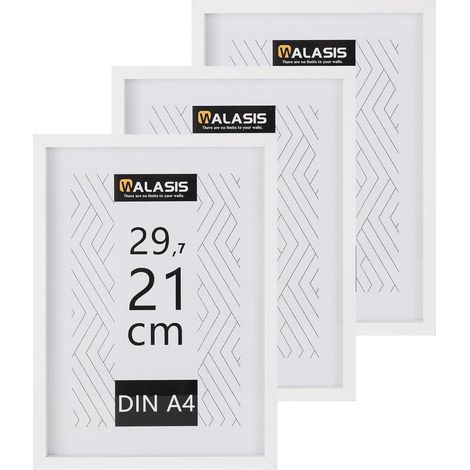 Bilderrahmen A4 Weiß 3er Set MDF Holz Fotorahmen 21x29,7cm Wand- & Tischrahmen (1/5)