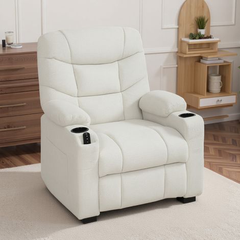 Sillón Relax Reclinable Eléctrico Silencioso con Función Memoria Reposapiés Mando a Distancia Bolsillos Laterales Crema