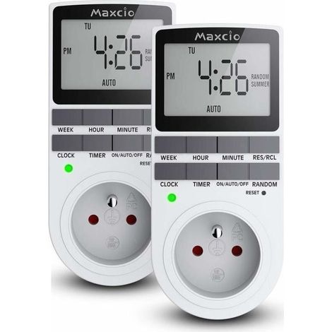 Programmierbare digitale Steckdose, Tages-/Wochentimer, Steckdosenprogrammierer mit LCD-Bildschirm und Diebstahlschutz-Zufallsmodus, Energiesparmodus, max. 16 A/3680 W (2er-Pack) (1/4)