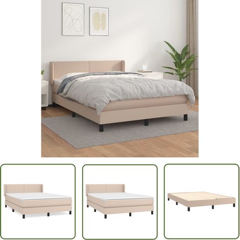 The Living Store Boxspringbett Matratze Cappuccino-Braun 140x200cm Kunstleder - Boxspringbett - Doppelbett - Bettenrahmen - Kunstlederbett - Capucchino Braun (1/5)