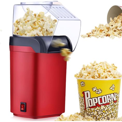 Máquina de palomitas de maíz de aire caliente para niños con tapa transparente y vaso medidor: Máquina de palomitas de maíz automática retro de 1200 W, baja en grasas y silenciosa para fiestas infanti (1/5)