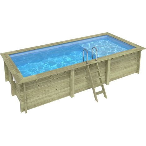 Piscina in legno AQUA 6.1 x 2.85 – H.1.31 m con spiaggia, azzurro chiaro, con supporti da cementare - BAS7307OSPI+PLA307 (1/5)