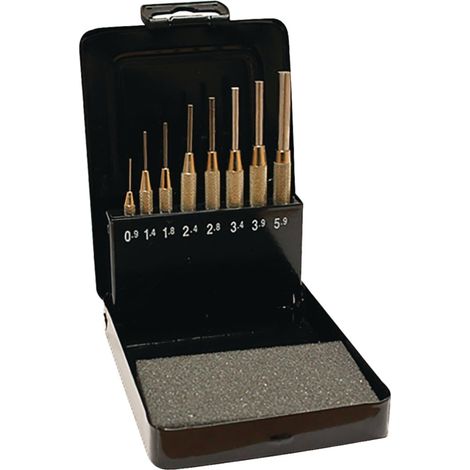Juego de extractores de pasadores de muelle de 8 piezas 0,9-5,9 mm con manguito guía en casete metálico TECWERK (1/2)