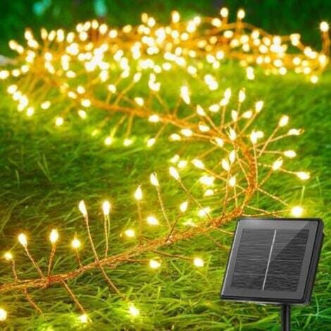 Solarbetriebene Lichterkette, dekorative Außenbeleuchtung in Form von Feuerwerkskörpern, 6 Meter lang, 200 LEDs (warmweißes Licht). (1/4)