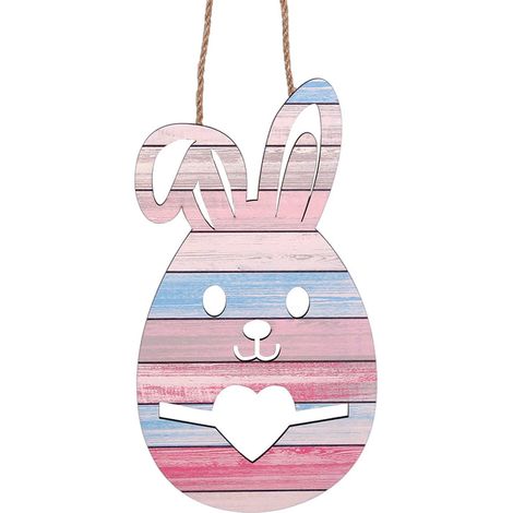 Porte-Plaque En Bois Lapin De Pâques - Décoration De Porte D'Entrée Extérieure Et Intérieure - Style Ferme - Design Avec Guirlande Florale Et Couronne En Bois - 1 Pièce (1/3)
