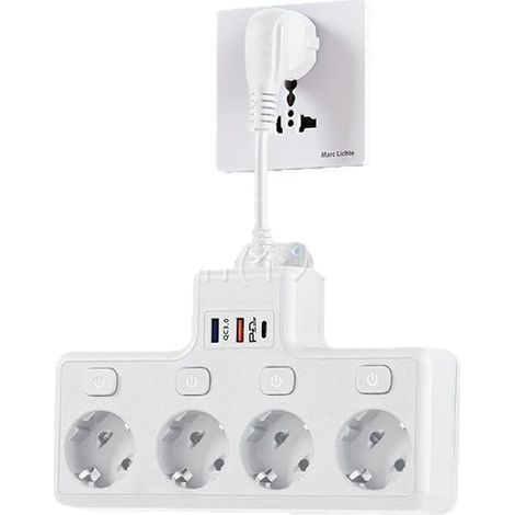Prise Tri Prise Prise Adaptateur Multiprise Cuisine Double Prise pour Prise, Prise de Distribution 3 en 1 Adaptateur de Prise pour Bureau Maison Blanc (1/5)