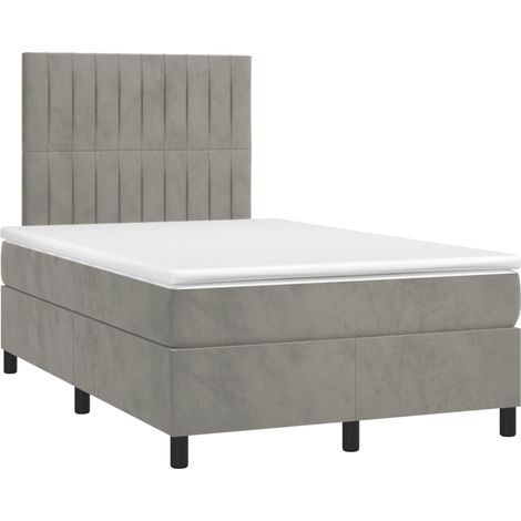 Giroletto LED con coprimaterasso testiera boxspring 120x200 cm tessuto velluto grigio chiaro TDL0207866
