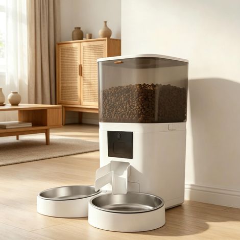 Distributeur automatique de croquettes pour chat 6 L, 2 gamelles en acier inoxydable, WiFi Tuya, 1 à 10 repas programmables, pour 2 chats, ABS – CHICFURN (1/5)