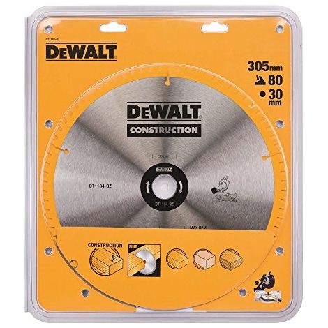 Dewalt – Lame de scie circulaire 305 mm DT1184QZ – 80 dents – Alésage 30 mm – Pour bois dur et panneaux – Coupe nette et rapide