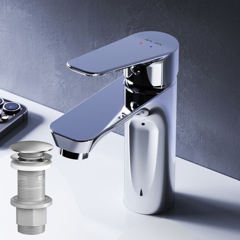 AM.PM Badarmatur mit Pop-Up Ablaufventil für Waschbecken Wasserhahn Bad Chrom Waschtischarmatur mit Ablaufgarnitur 1 1/4 Zoll Messing Ventil Ablauf (1/5)