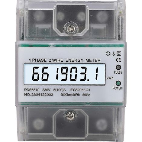 Compteur d'énergie numérique monophasé à deux fils, kWh, compteur d'électricité, wattmètre, montage sur rail DIN, écran LCD rétroéclairé, 230 V CA