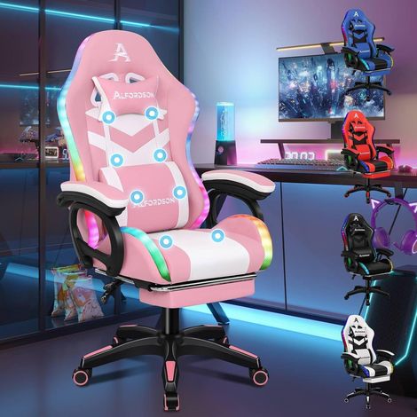 Racing Gaming Stuhl Massage Gamer RGB LED Beleuchtung Lordosenstütze Fußstütze (1/5)