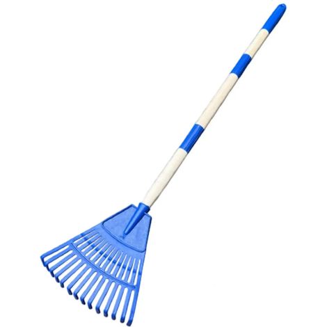 (bleu) Petit râteau à feuilles avec long manche, 14 pointes, 3 sections, outil de jardinage en acier pour plates-bandes et arbustes, nettoyage rapide (1/5)
