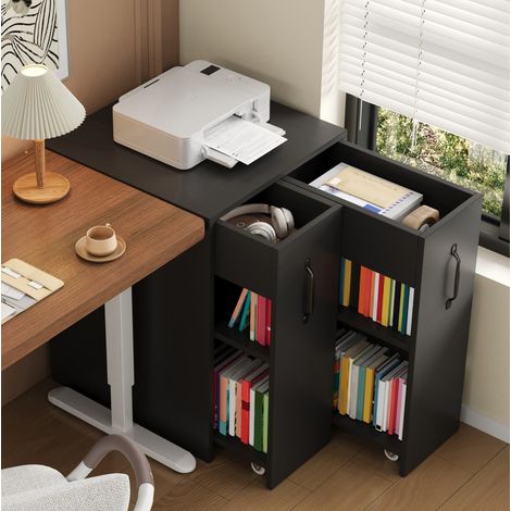 MEUBLIV meuble de rangement mobile noir à roulettes 52x50x75 cm avec modules réversibles (1/5)