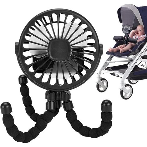 Mini ventilateur pour poussette – Avec pieuvre – 3 positions – Sans fil – Noir – Festival et extérieur (1/5)