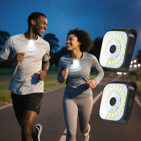 Lot de 2 lampes frontales pour coureurs - Lampe torche rechargeable à clipser, mini lampes torches pour chiens pour les promenades nocturnes, accessoires de course à pied à 4 modes LED, équipement de 