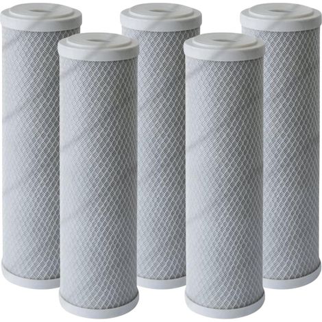 Lot de 5 Cartouches 2 en 1 Filtre à Eau 9 pouces 3/4 - Sédiments + charbon actif 5 microns Filtre à Impuretés Fabriqué en France