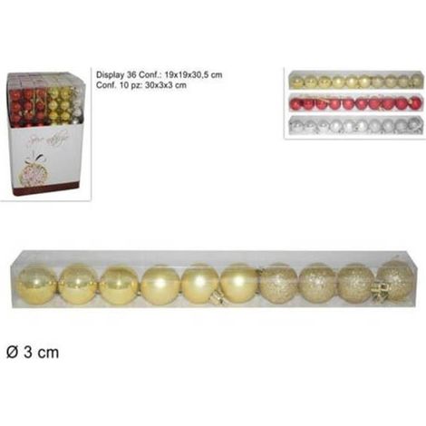 Palline per albero di natale addobbi decorazioni natalizi rosso argento oro confezione da 10 pezzi d 3 (1/5)