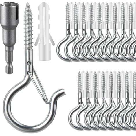 24 ganchos Q, ganchos de rosca para guirnaldas de luces exteriores para colgar coronas navideñas, con manguitos divididos, color plata. (1/5)