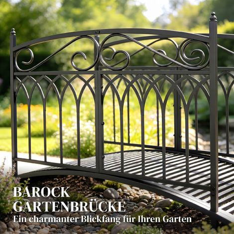 Pont de jardin métallique 135,5 cm, passerelle pour étang avec garde-corps de sécurité, aspect antique, résistant à la rouille, montage facile (1/5)