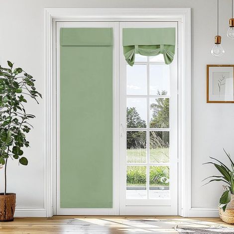 Rideau occultant pour porte - 173 x 66 cm - Rideau de porte à scratch - Autocollant - Sans perçage - Isolant - Polyester - Avec attaches réglables - Vert (1/5)