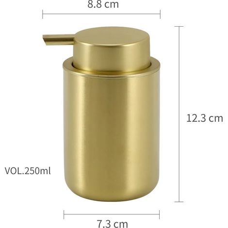 (Or) Pompe à savon en acier inoxydable 250 ml, distributeur de lotion rechargeable facile à presser, distributeur de savon liquide cylindrique pour les mains, usage quotidien (1/5)