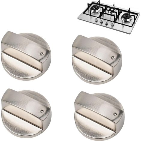 XEPHO Lot de 4 boutons en métal argenté pour cuisinière à gaz, four ou plaques de cuisson - diamètre trou de fixation 6 mm (1/5)