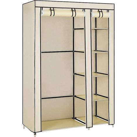 Kleiderschrank Stoffschrank Steck Kleider Schrank Regal Kleiderstange Garderobe Beige 110×45×175cm